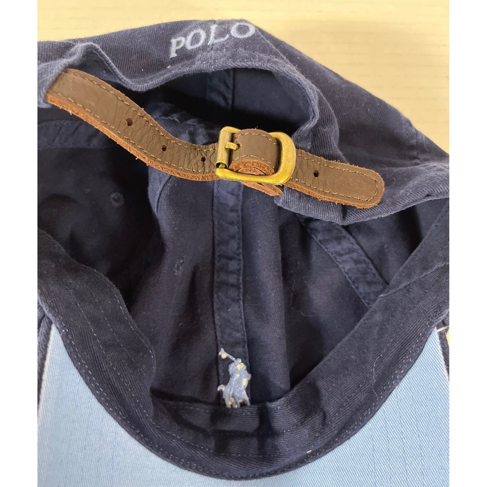 Polo Ralph Lauren Baseball Cap Mens OS Navy Blue Leather Strapback Pony Logo - Picture 7 of 7